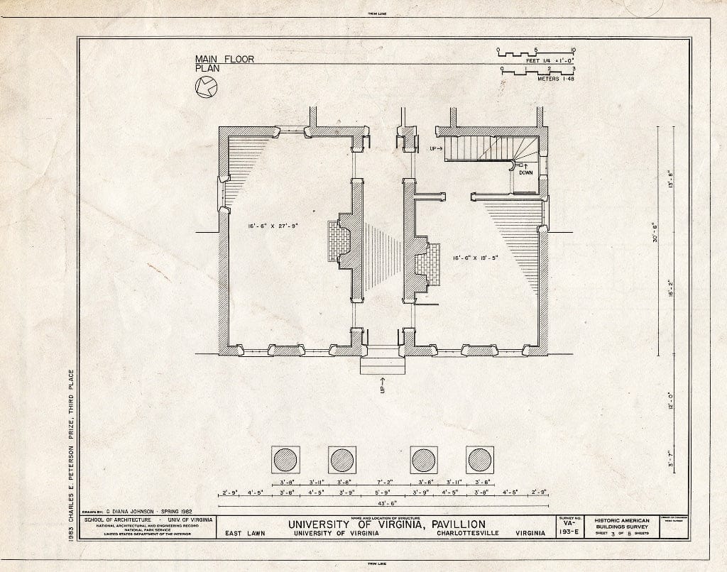 Blueprint HABS VA,2-Char,1M- (Sheet 3 of 8) - University of Virginia, Pavilion X, East Lawn, University of Virginia, Charlottesville, Charlottesville, VA