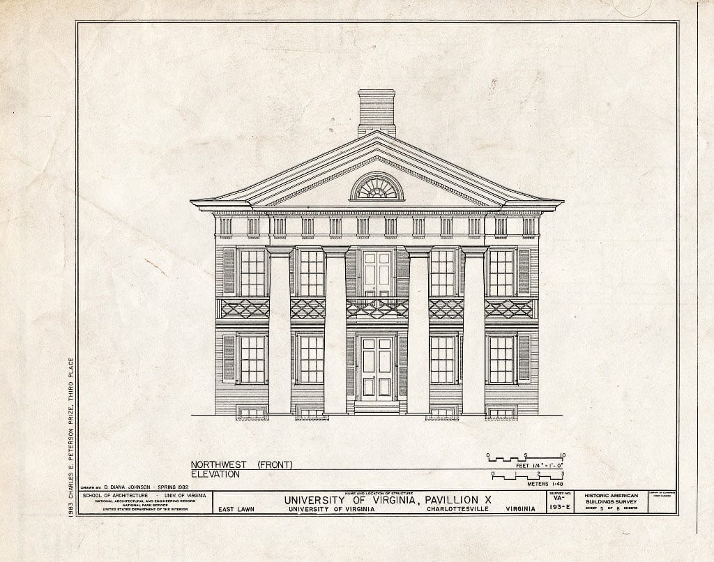 Blueprint HABS VA,2-Char,1M- (Sheet 5 of 8) - University of Virginia, Pavilion X, East Lawn, University of Virginia, Charlottesville, Charlottesville, VA