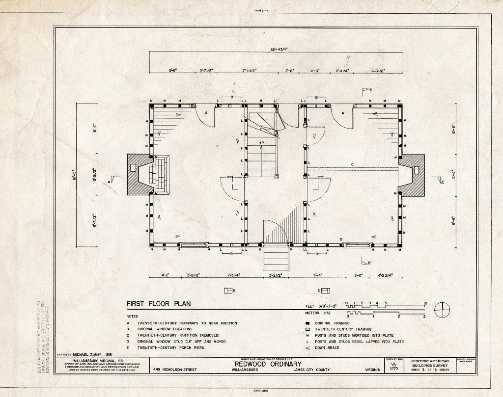 Blueprint HABS VA,48-WIL,65- (Sheet 3 of 13) - Redwood Ordinary, 449 Nicholson Street, Williamsburg, Williamsburg, VA