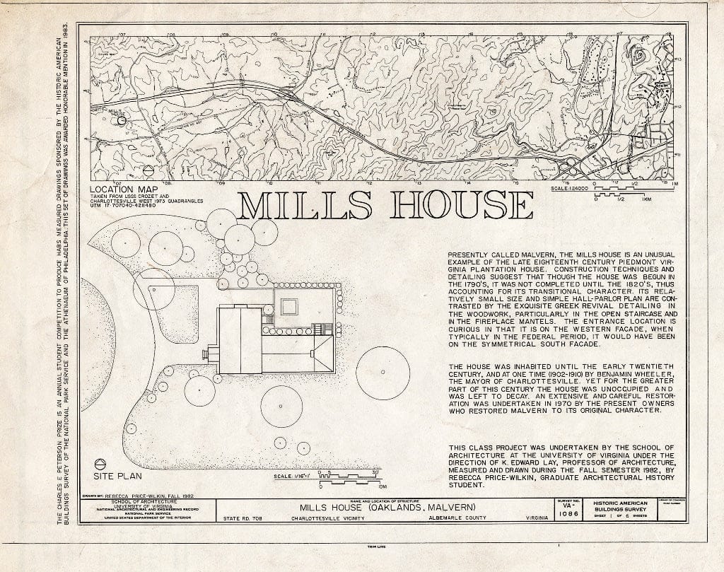 Blueprint HABS VA,2-Char.V,9- (Sheet 1 of 6) - Mills House, State Route 708, Charlottesville, Charlottesville, VA