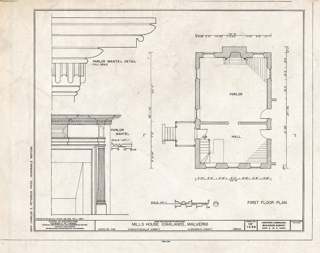 Blueprint HABS VA,2-Char.V,9- (Sheet 2 of 6) - Mills House, State Route 708, Charlottesville, Charlottesville, VA