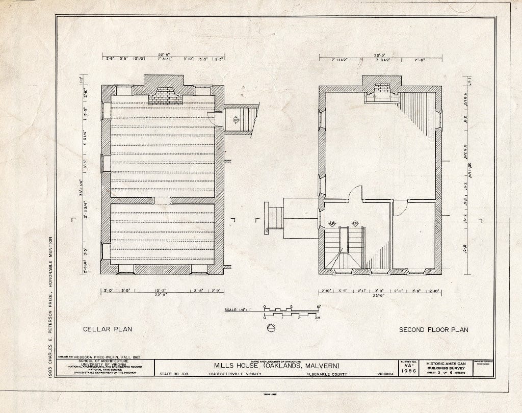 Blueprint HABS VA,2-Char.V,9- (Sheet 3 of 6) - Mills House, State Route 708, Charlottesville, Charlottesville, VA