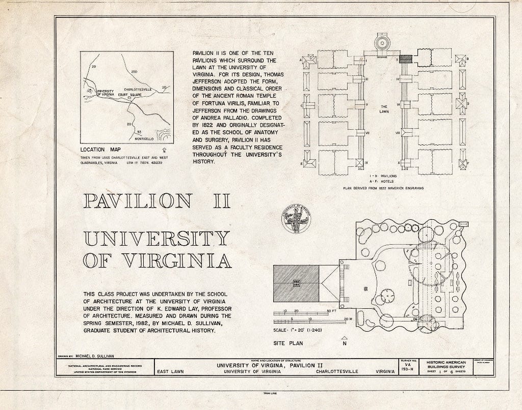Blueprint HABS VA,2-Char,1I- (Sheet 1 of 6) - University of Virginia, Pavilion II, East Lawn, University of Virginia, Charlottesville, Charlottesville, VA