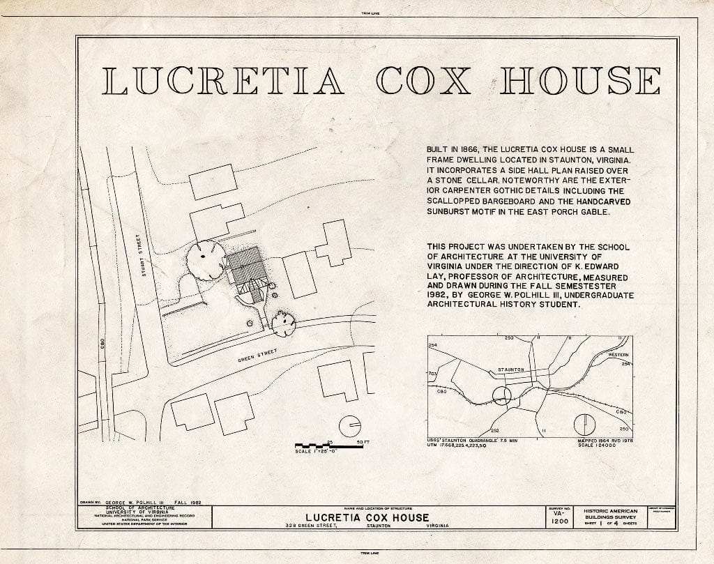 Blueprint HABS VA,8-STAU,4- (Sheet 1 of 4) - Lucretia Cox House, 328 Green Street, Staunton, Staunton, VA