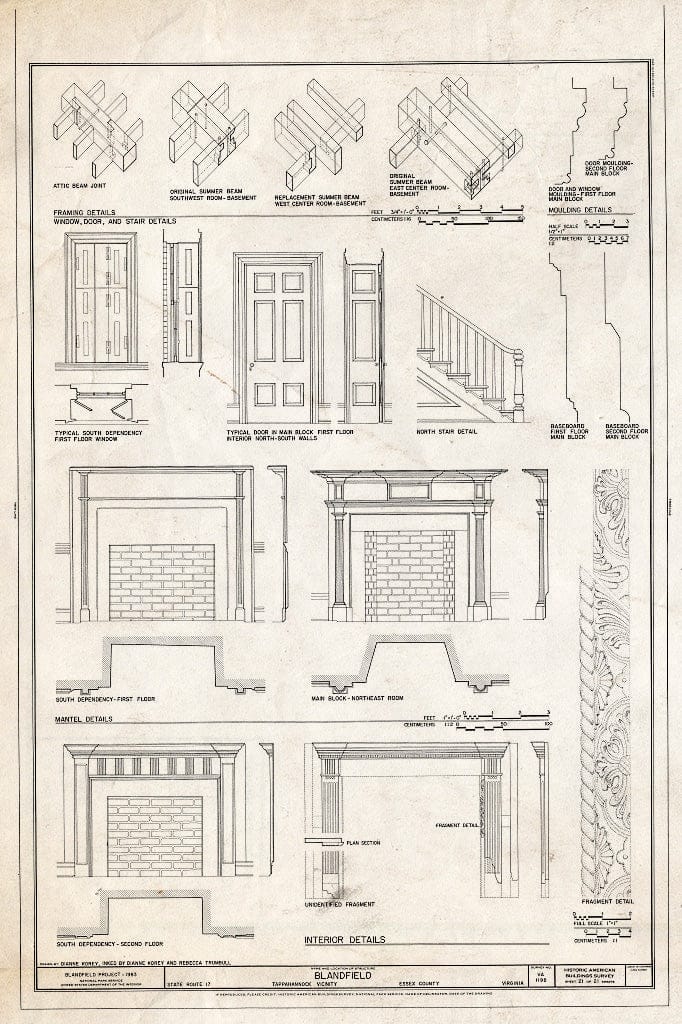 Blueprint HABS VA,29-CAR.V,1- (Sheet 21 of 21) - Blandfield, U.S. Route 17 & State Route 624, Caret, Essex County, VA