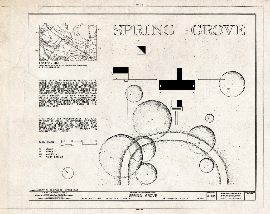 Blueprint HABS VA,97-Moho,1- (Sheet 1 of 9) - Spring Grove, State Route 202, Mount Holly, Westmoreland County, VA