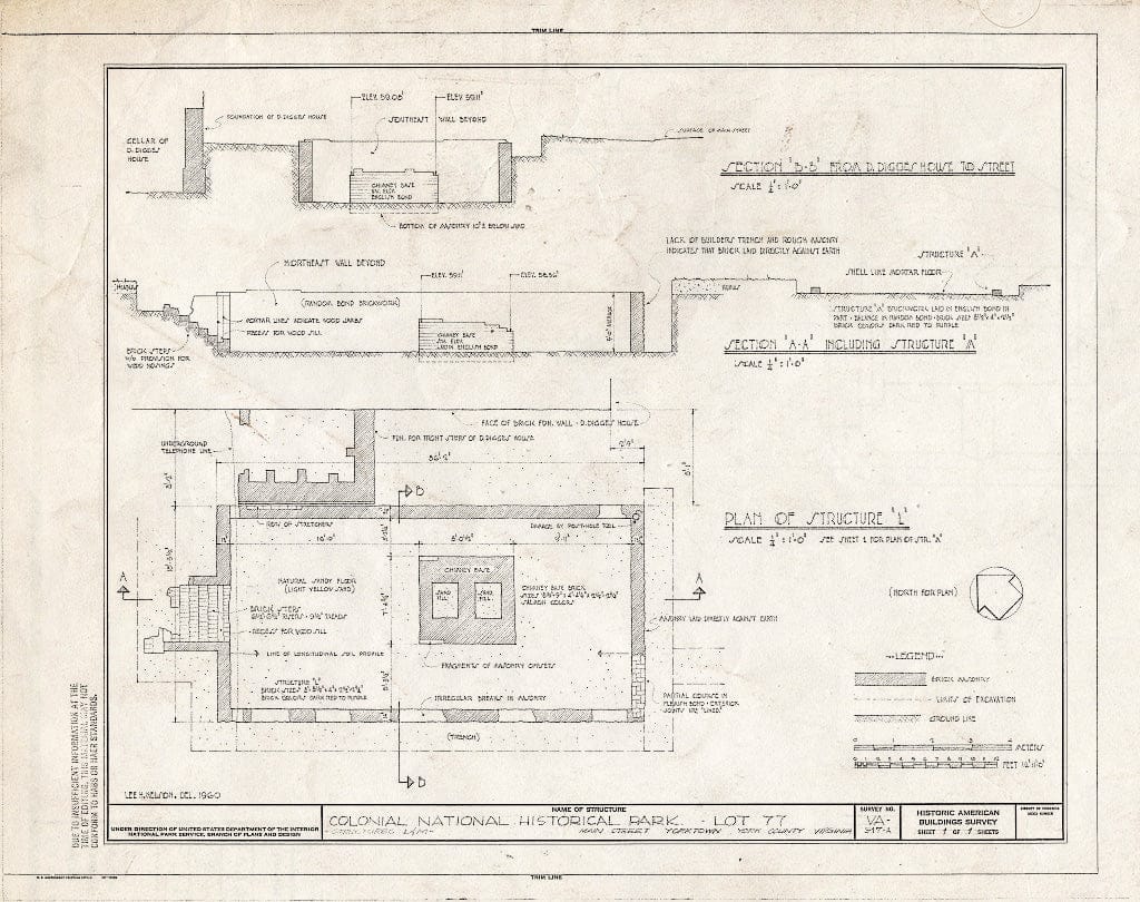 Blueprint HABS VA,100-YORK,9A1- (Sheet 1 of 1) - Colonial National Historical Park, Lot 77, Structures L & M, Main Street, Yorktown, York County, VA