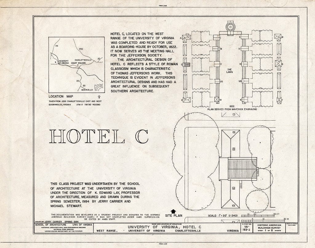 Blueprint HABS VA,2-Char,1P- (Sheet 1 of 8) - University of Virginia, Hotel C, West Range, University of Virginia, Charlottesville, Charlottesville, VA