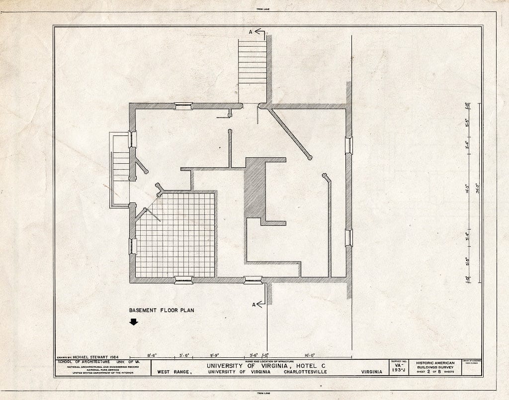 Blueprint HABS VA,2-Char,1P- (Sheet 2 of 8) - University of Virginia, Hotel C, West Range, University of Virginia, Charlottesville, Charlottesville, VA