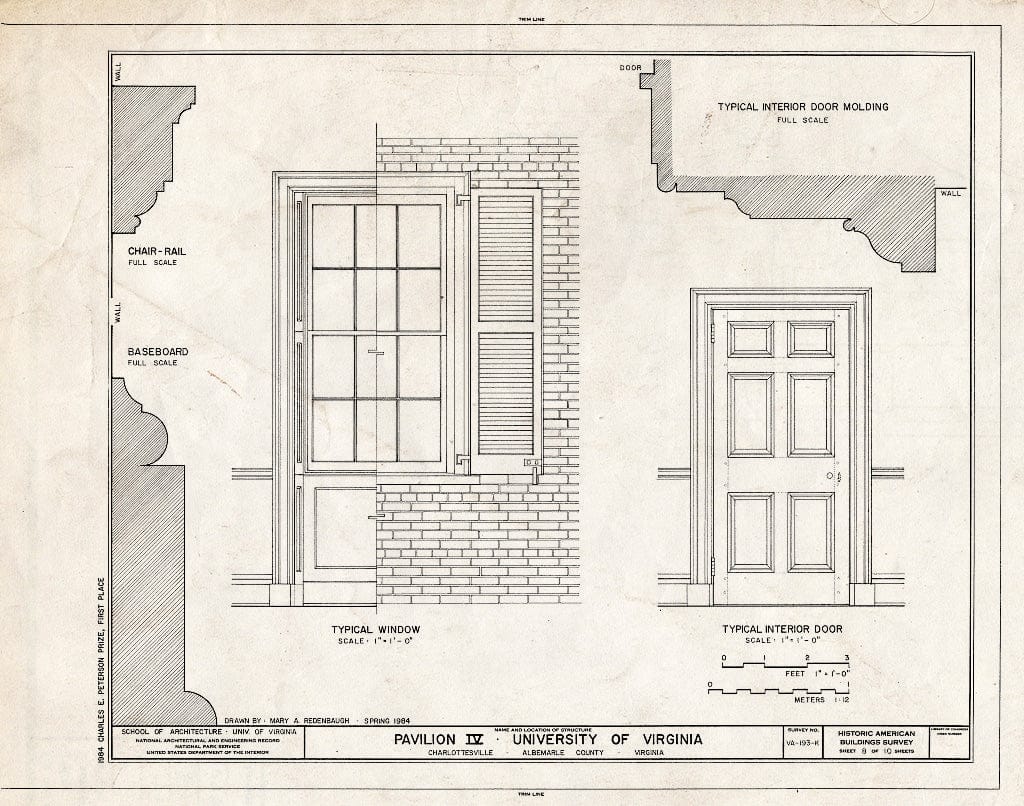 Blueprint HABS VA,2-Char,1J- (Sheet 8 of 10) - University of Virginia, Pavilion IV, East Lawn, University of Virginia Campus, Charlottesville, Charlottesville, VA