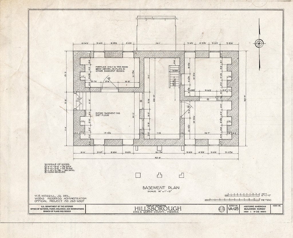 Blueprint HABS VA,49-Walk.V,1- (Sheet 1 of 22) - Hillsborough, Walkerton, King and Queen County, VA