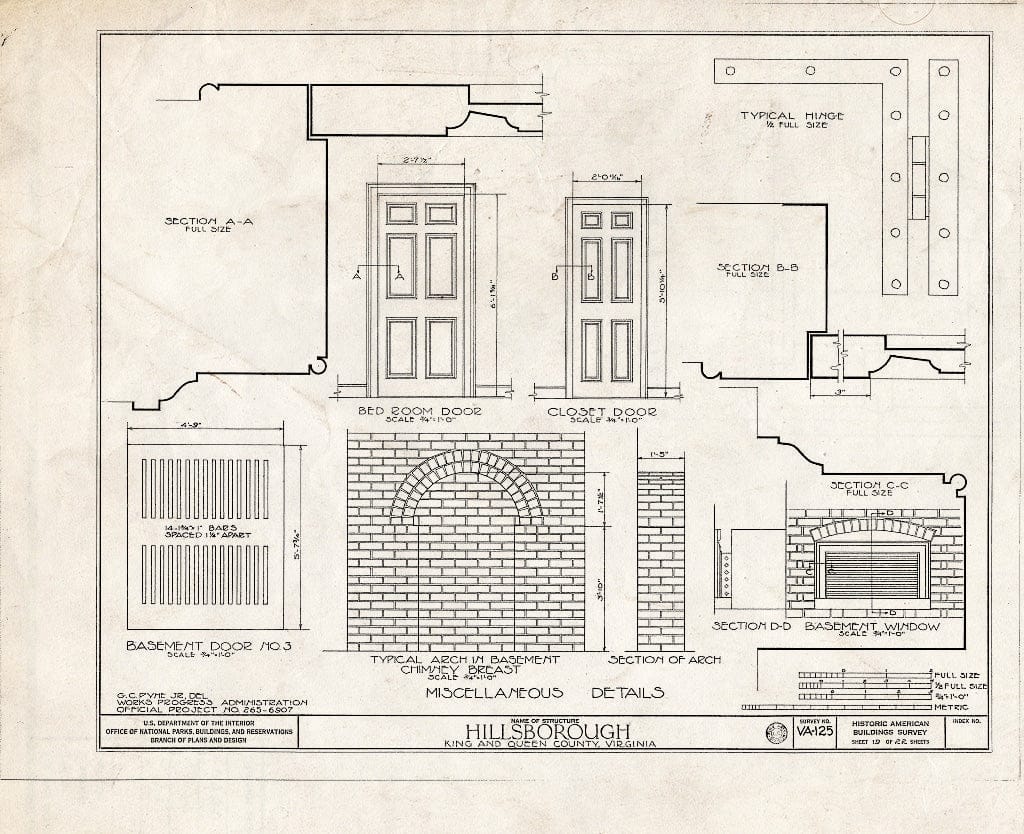 Blueprint HABS VA,49-Walk.V,1- (Sheet 19 of 22) - Hillsborough, Walkerton, King and Queen County, VA
