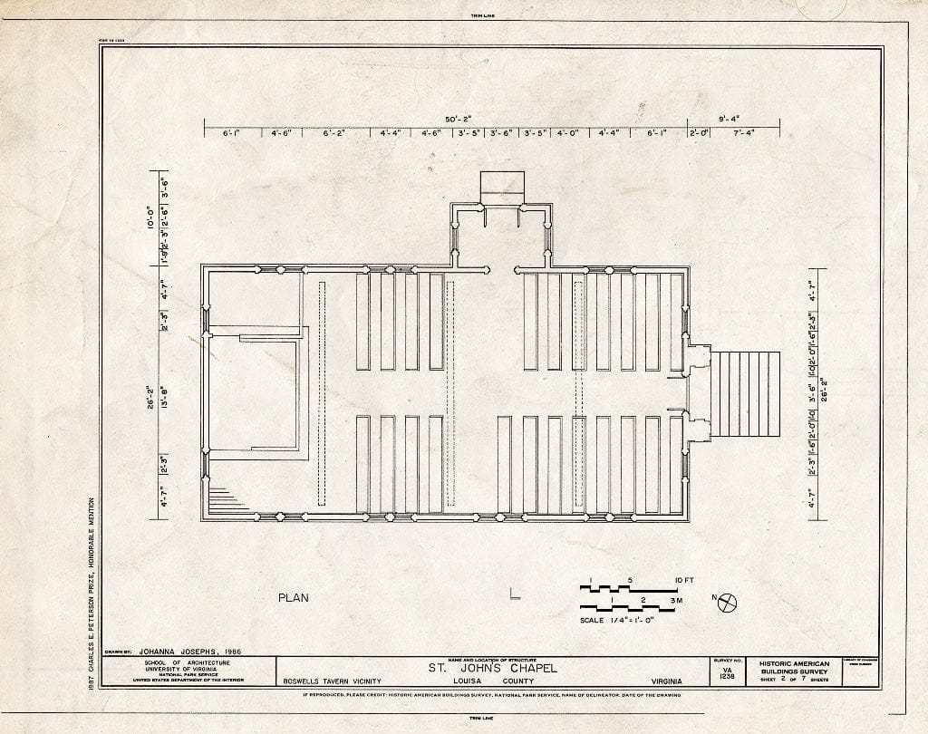 Blueprint HABS VA,55-BOSWE.V,3- (Sheet 2 of 7) - St. John's Chapel, Intersection Routes 617 & 638, Waldrop, Louisa County, VA