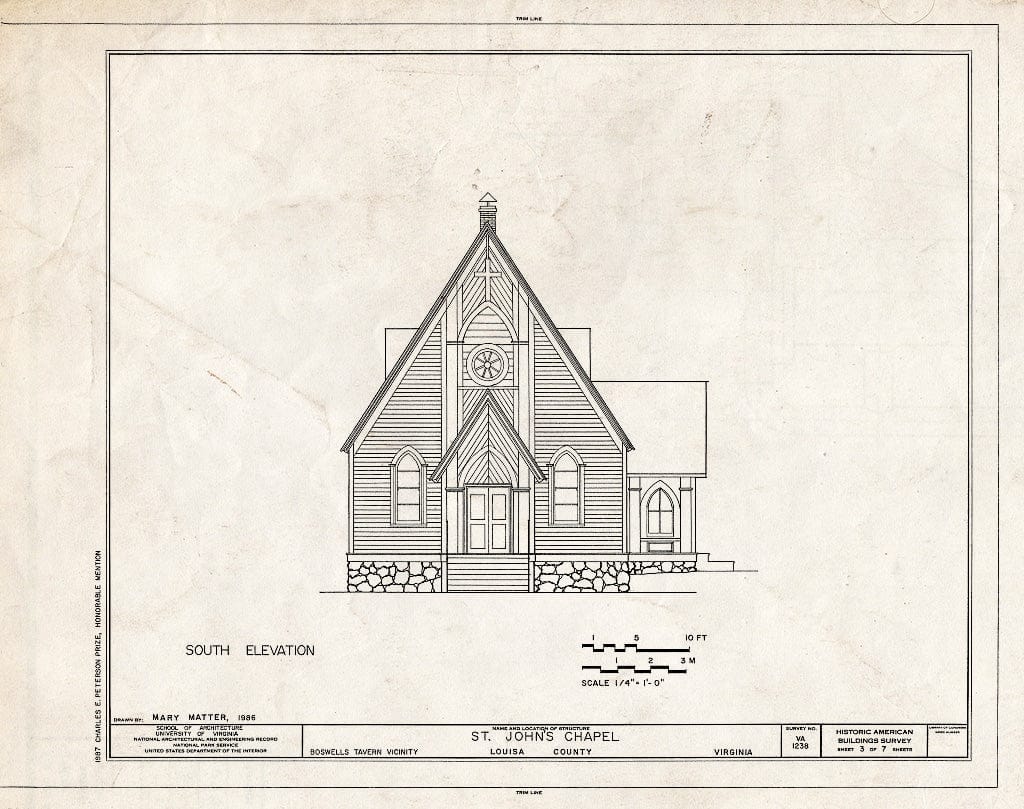 Blueprint HABS VA,55-BOSWE.V,3- (Sheet 3 of 7) - St. John's Chapel, Intersection Routes 617 & 638, Waldrop, Louisa County, VA