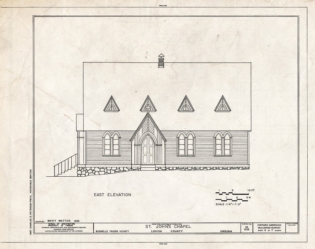 Blueprint HABS VA,55-BOSWE.V,3- (Sheet 6 of 7) - St. John's Chapel, Intersection Routes 617 & 638, Waldrop, Louisa County, VA