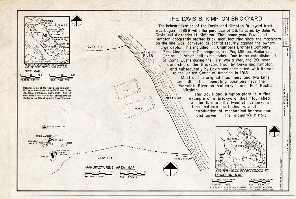 Blueprint HAER VA,95-NEWNE,2- (Sheet 1 of 5) - Davis & Kimpton Brickyard, West Bank of Warwick River, Mulberry Island, Newport News, Newport News, VA