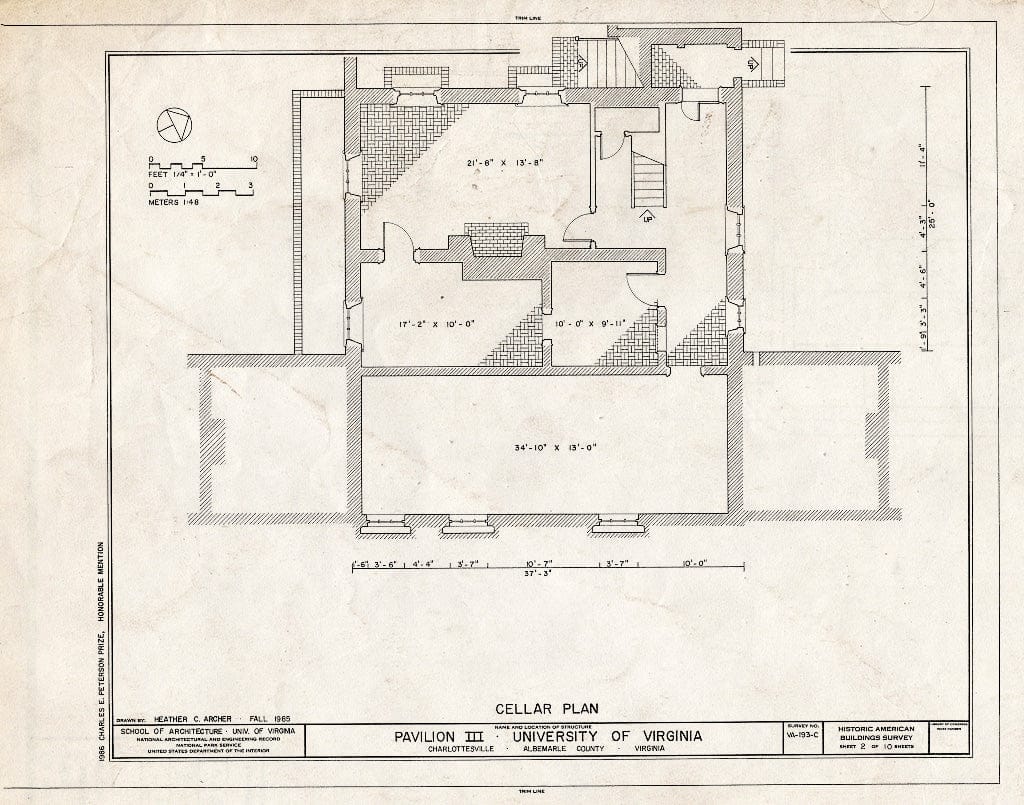 Blueprint HABS VA,2-Char,1D- (Sheet 2 of 10) - University of Virginia, Pavilion III, West Lawn, University of Virginia Campus, Charlottesville, Charlottesville, VA