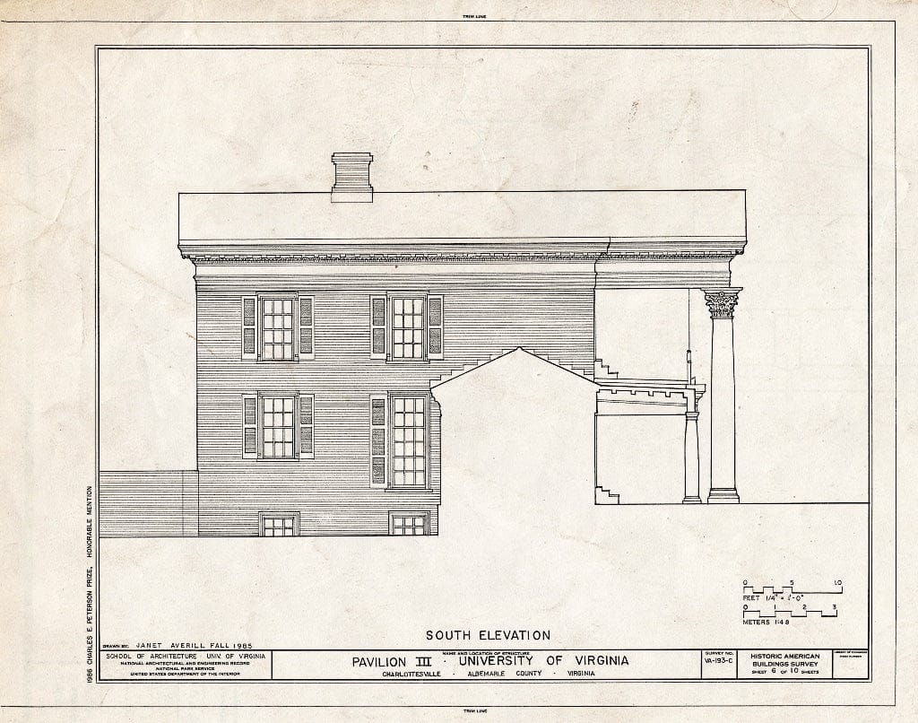 Blueprint HABS VA,2-Char,1D- (Sheet 6 of 10) - University of Virginia, Pavilion III, West Lawn, University of Virginia Campus, Charlottesville, Charlottesville, VA