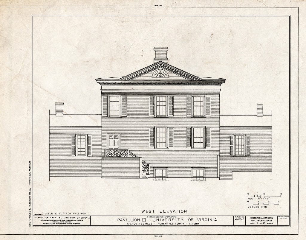 Blueprint HABS VA,2-Char,1D- (Sheet 7 of 10) - University of Virginia, Pavilion III, West Lawn, University of Virginia Campus, Charlottesville, Charlottesville, VA