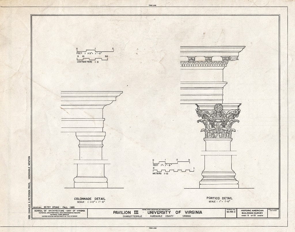Blueprint HABS VA,2-Char,1D- (Sheet 9 of 10) - University of Virginia, Pavilion III, West Lawn, University of Virginia Campus, Charlottesville, Charlottesville, VA