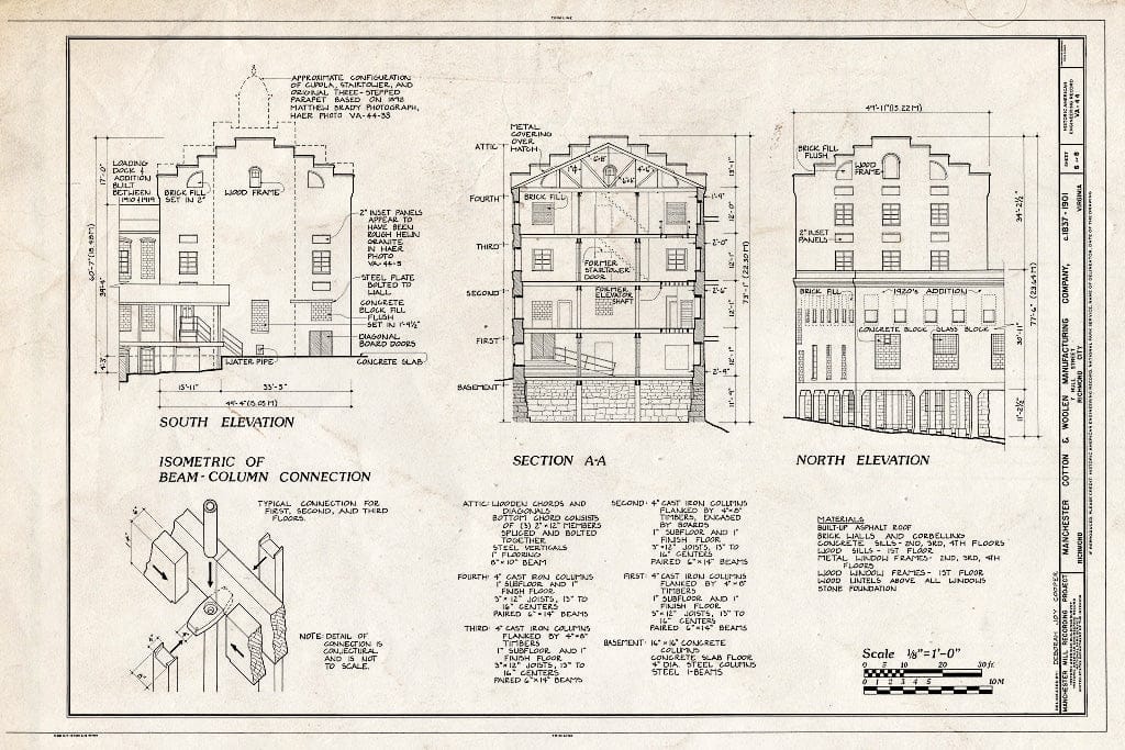 Blueprint HAER VA,44-Rich,114- (Sheet 6 of 8) - Manchester Cotton & Woolen Manufacturing Company, Southern Bank of James River at Mayo Bridge, Richmond, Independent City, VA
