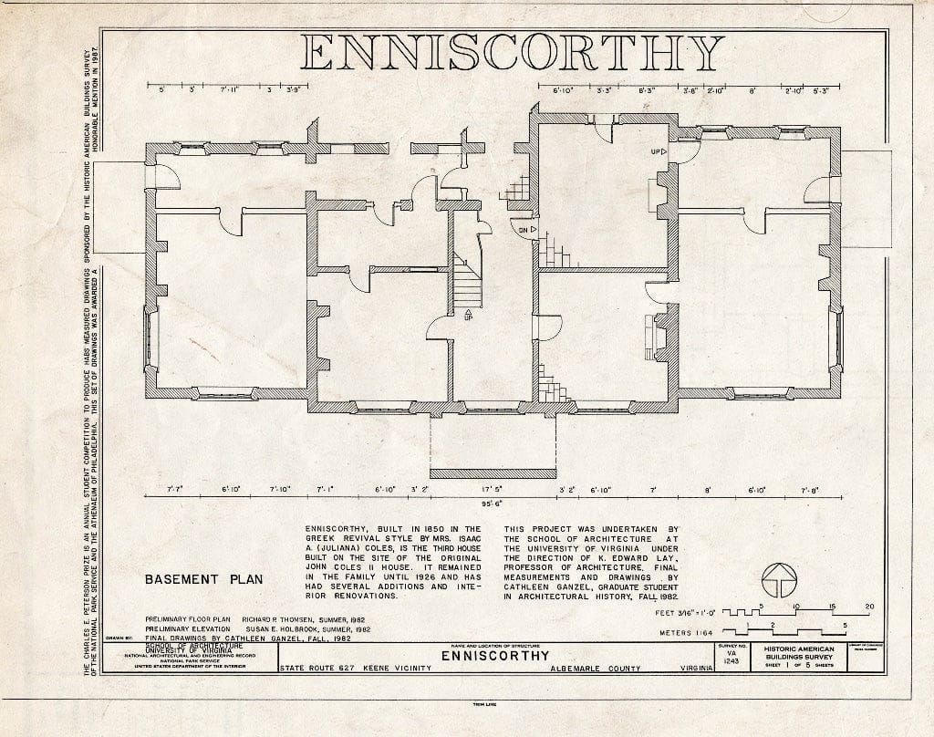 Blueprint HABS VA,2-KEE.V,1- (Sheet 1 of 5) - Enniscorthy, State Route 627, Keene, Albemarle County, VA