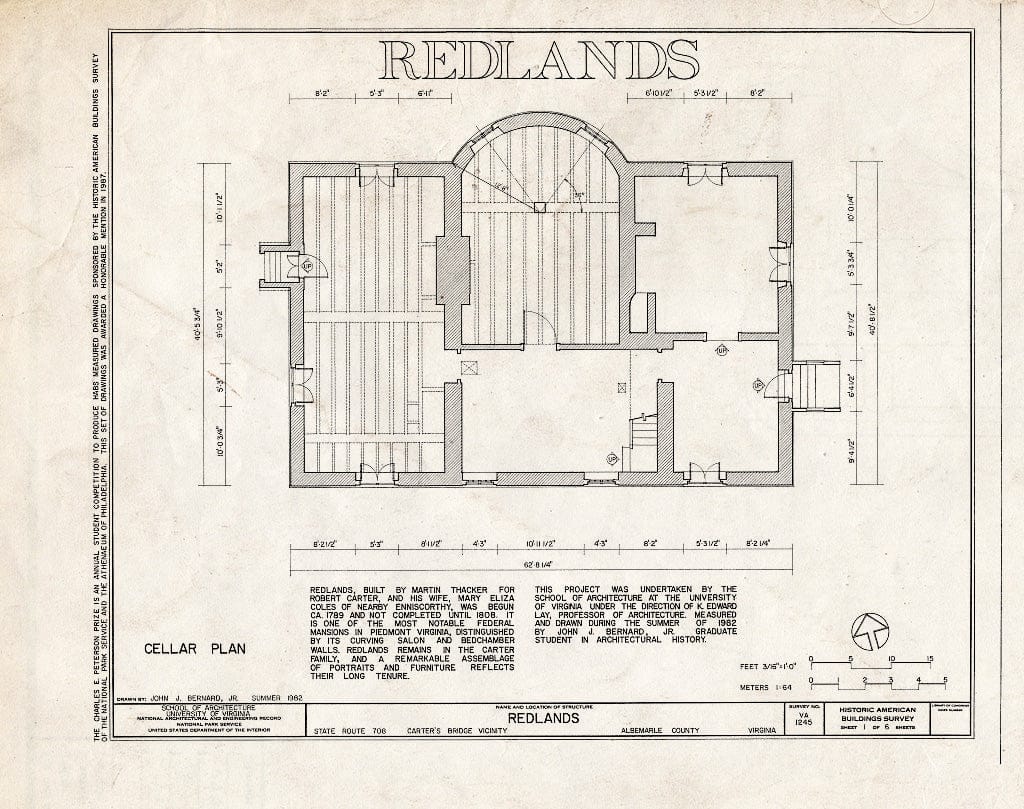 Blueprint HABS VA,2-CARB.V,2- (Sheet 1 of 6) - Redlands, State Route 708, Charlottesville, Charlottesville, VA