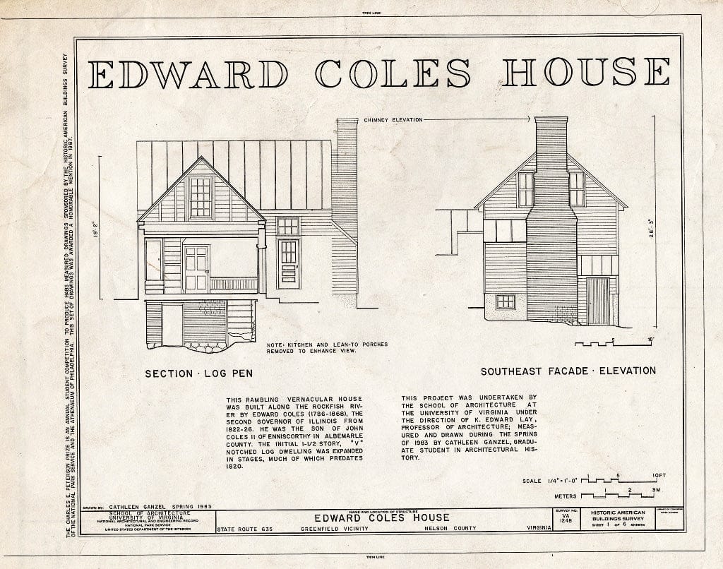 Blueprint HABS VA,63-GREFI.V,1- (Sheet 1 of 6) - Edward Coles House, State Route 635, Greenfield, Nelson County, VA