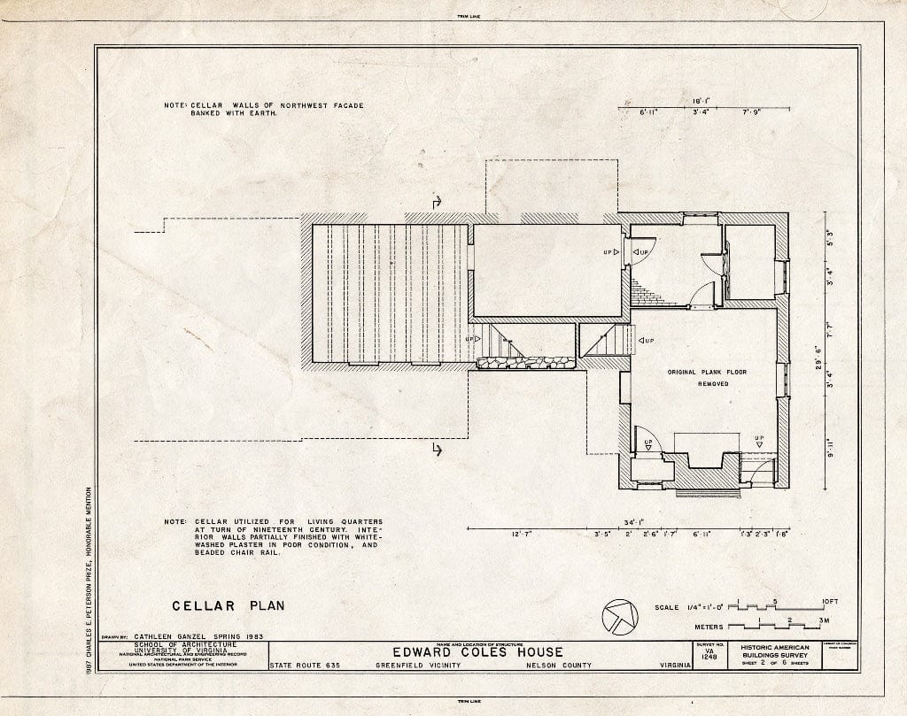 Blueprint HABS VA,63-GREFI.V,1- (Sheet 2 of 6) - Edward Coles House, State Route 635, Greenfield, Nelson County, VA