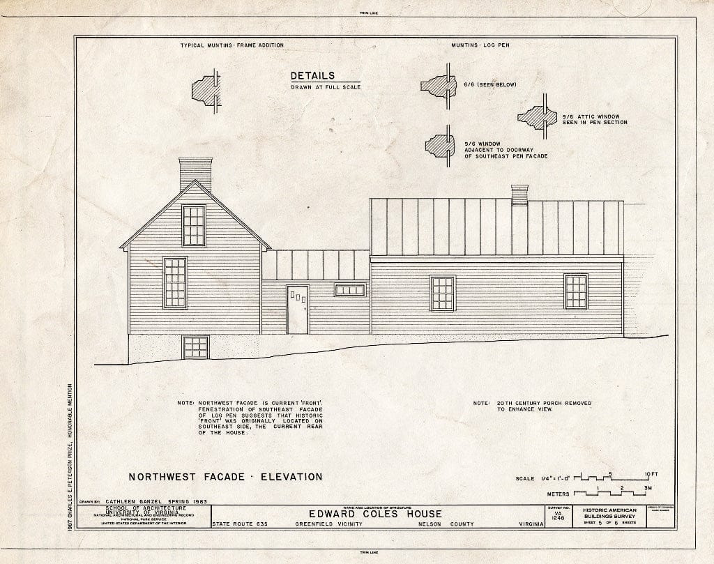Blueprint HABS VA,63-GREFI.V,1- (Sheet 5 of 6) - Edward Coles House, State Route 635, Greenfield, Nelson County, VA