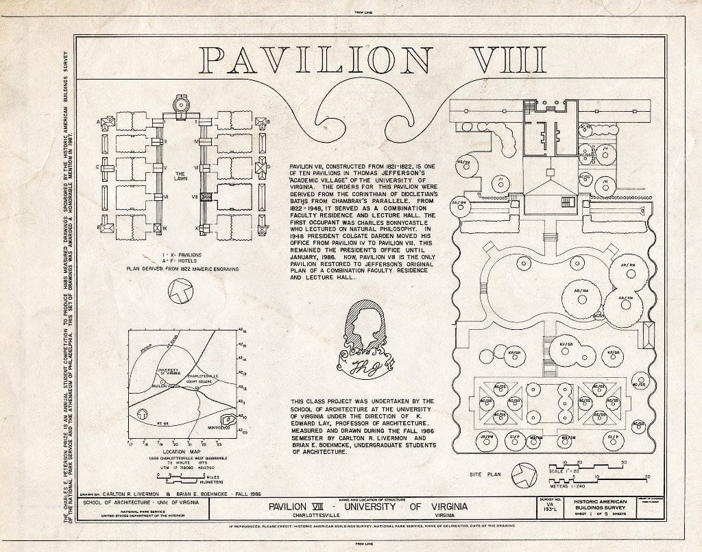 Blueprint HABS VA,2-Char,1L- (Sheet 1 of 9) - University of Virginia, Pavilion VIII, East Lawn, Charlottesville, Charlottesville, VA