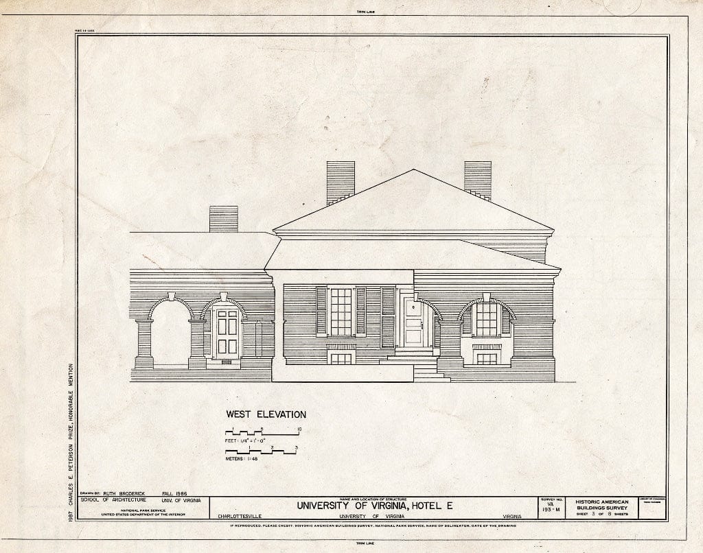 Blueprint HABS VA,2-Char,1Q- (Sheet 3 of 8) - University of Virginia, Hotel E, West Range, Charlottesville, Charlottesville, VA