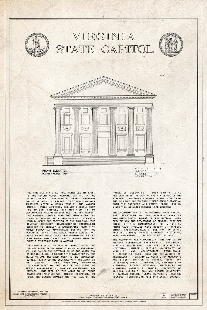 Blueprint HABS VA,44-Rich,9- (Sheet 1 of 48) - Virginia State Capitol, Bank and 10th Streets, Capitol Square, Richmond, Independent City, VA