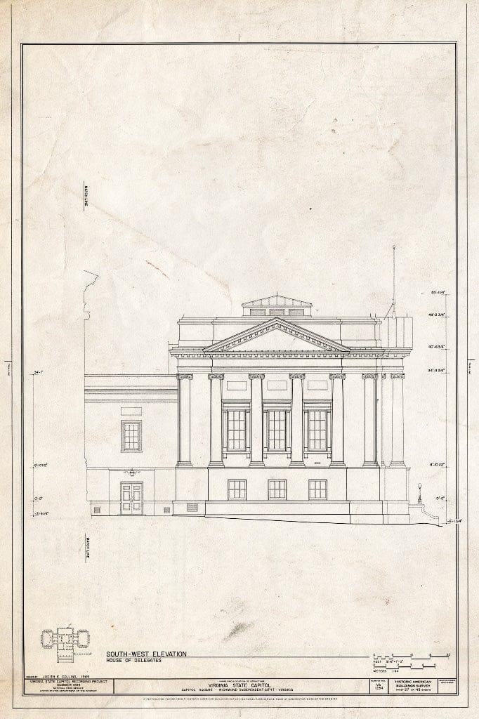 Blueprint HABS VA,44-Rich,9- (Sheet 27 of 48) - Virginia State Capitol, Bank and 10th Streets, Capitol Square, Richmond, Independent City, VA