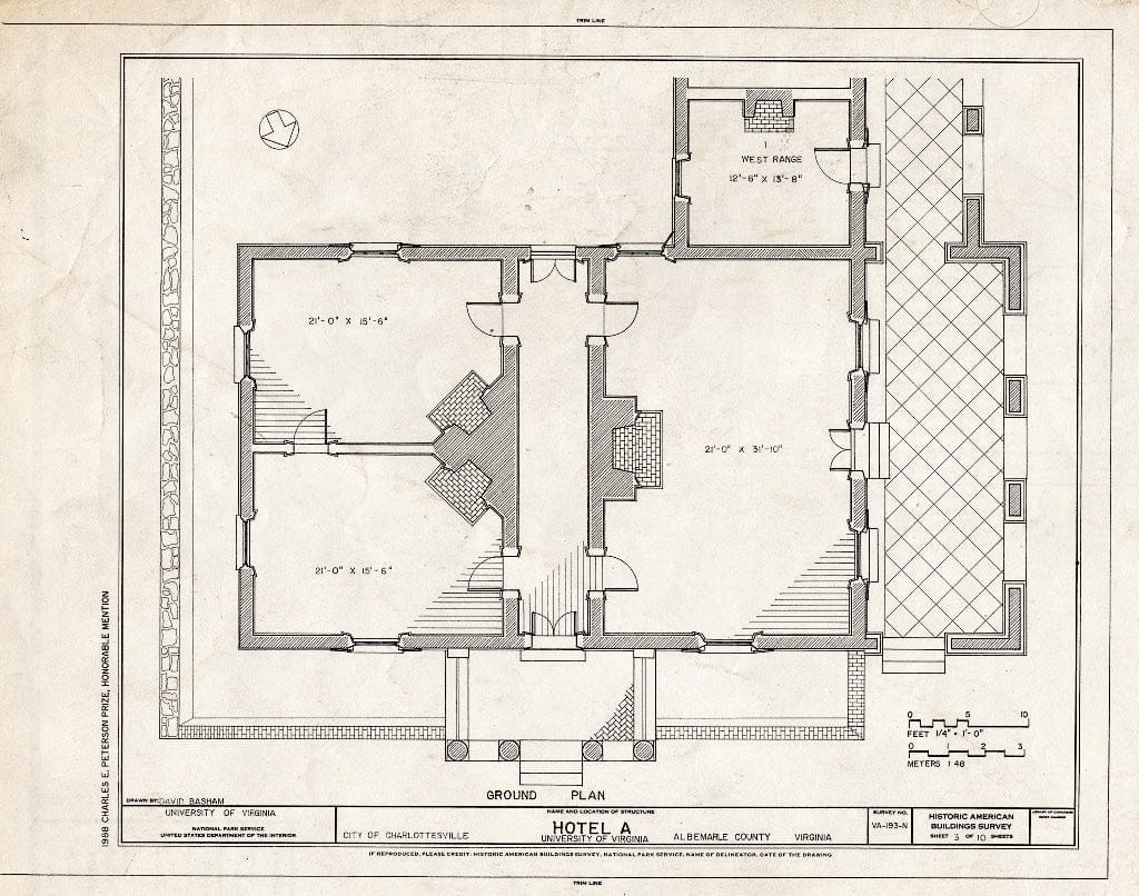 Blueprint HABS VA,2-Char,1-N- (Sheet 3 of 10) - University of Virginia, Hotel A, West Range, Charlottesville, Charlottesville, VA