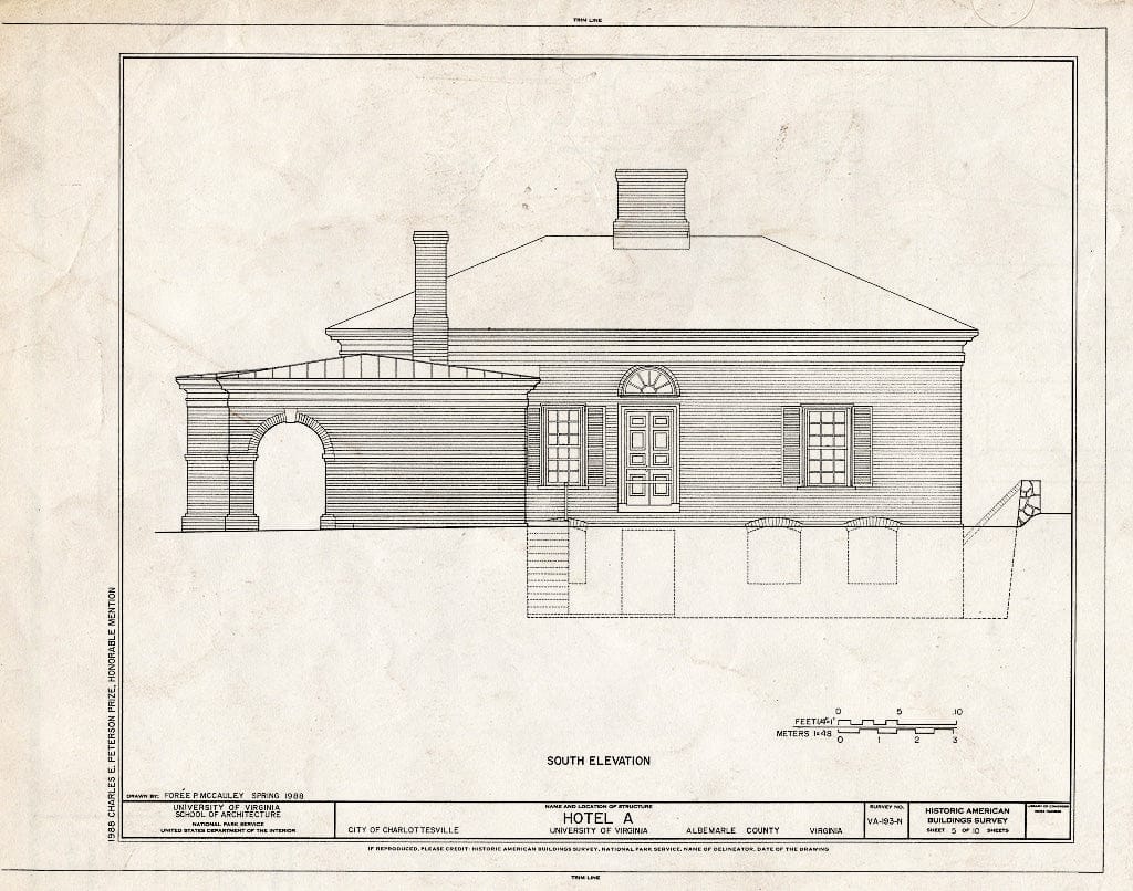 Blueprint HABS VA,2-Char,1-N- (Sheet 5 of 10) - University of Virginia, Hotel A, West Range, Charlottesville, Charlottesville, VA