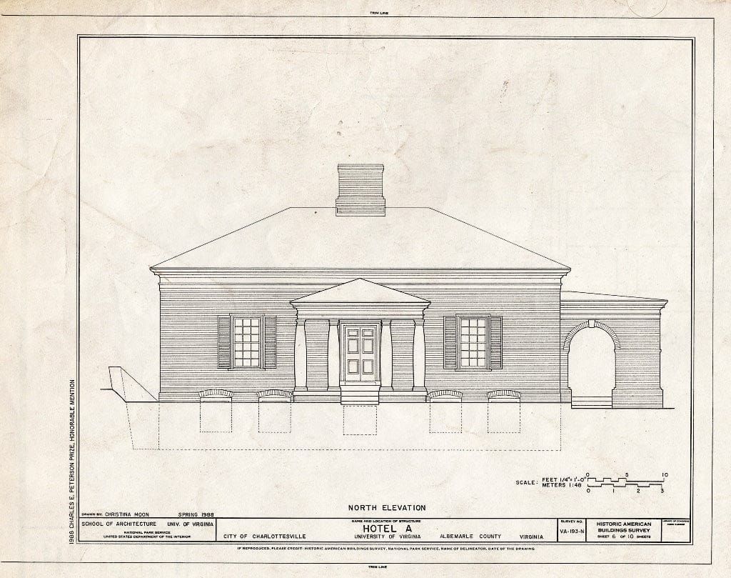 Blueprint HABS VA,2-Char,1-N- (Sheet 6 of 10) - University of Virginia, Hotel A, West Range, Charlottesville, Charlottesville, VA