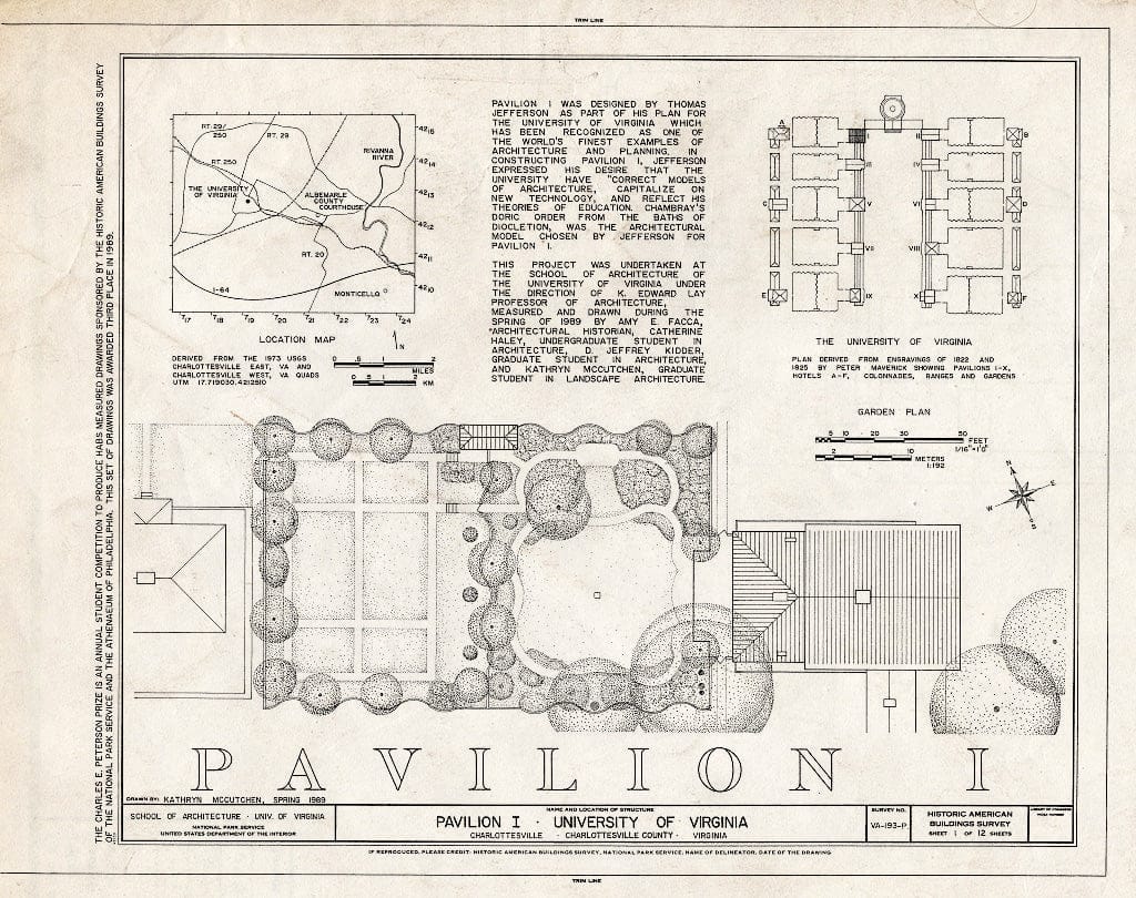 Blueprint HABS VA,2-Char,1-C- (Sheet 1 of 12) - University of Virginia, Pavilion I, West Lawn, Charlottesville, Charlottesville, VA