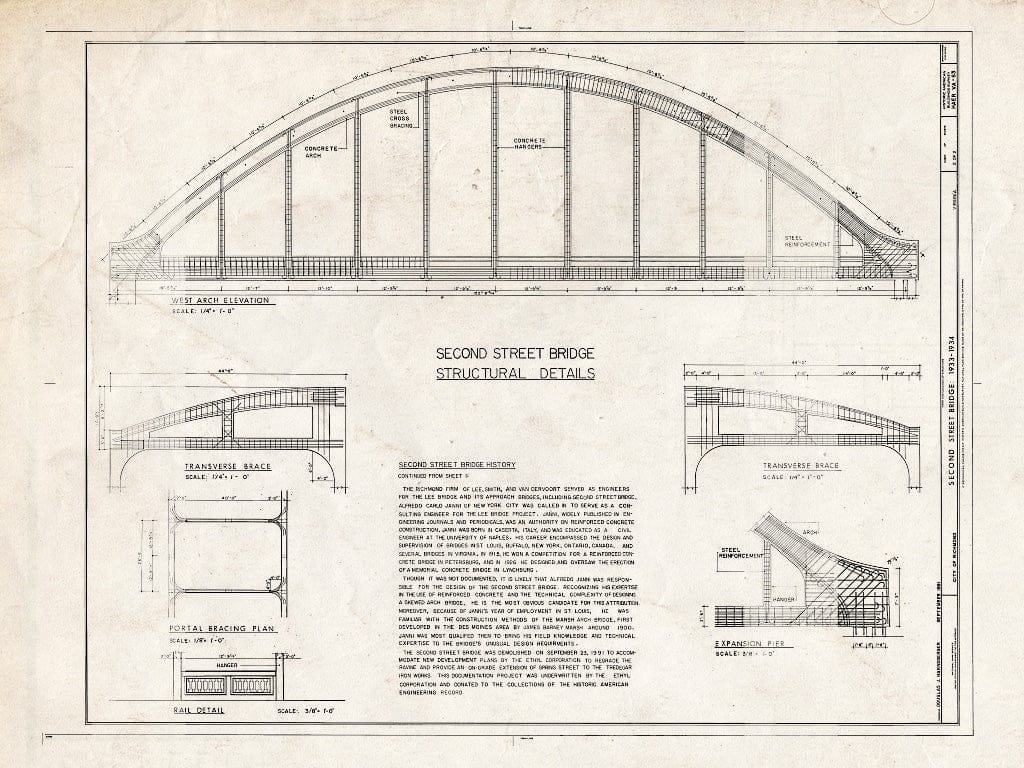 Blueprint Second Street Bridge Structural Details - Second Street Bridge, Spanning Former RF&P Right-of-Way, Richmond, Independent City, VA