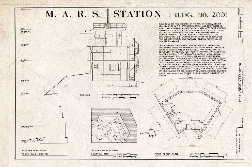 Blueprint HABS VA,28-HAMP,2C- (Sheet 1 of 2) - Fort Monroe, M.A.R.S. Station, Bastion No. 4, Hampton, Hampton, VA