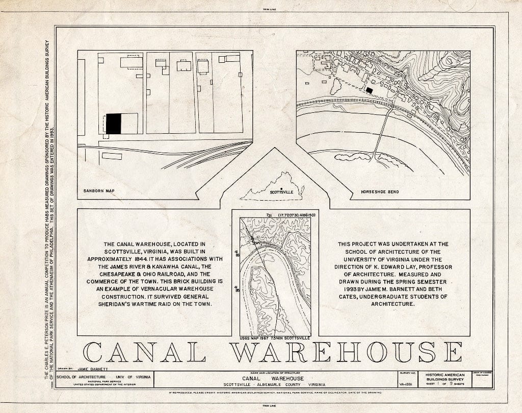 Blueprint Map and Statement of Significance - Canal Warehouse, Scottsville, Albemarle County, VA