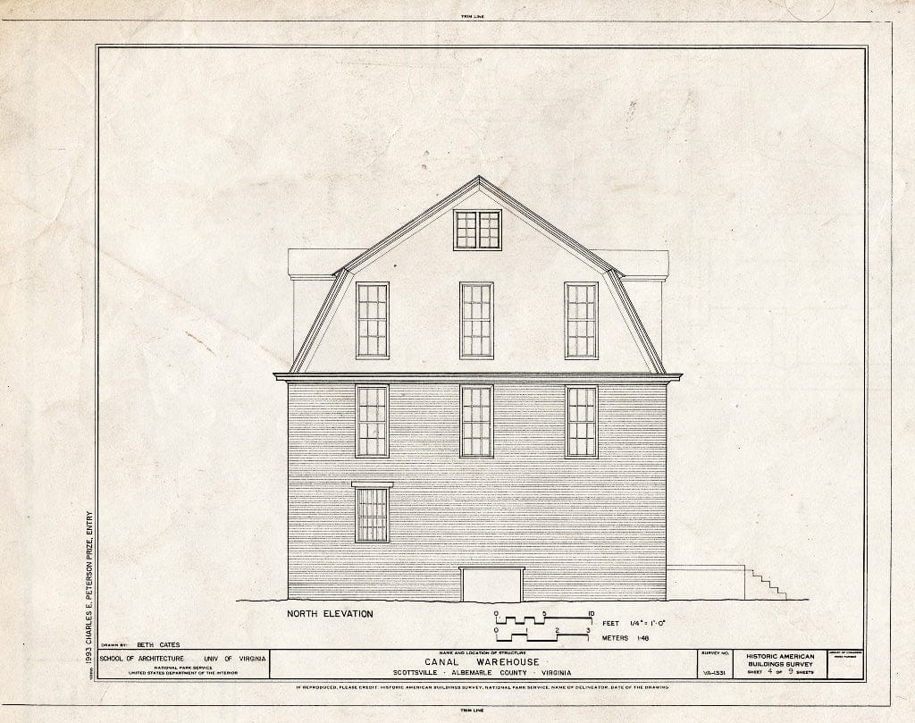 Blueprint North Elevation - Canal Warehouse, Scottsville, Albemarle County, VA