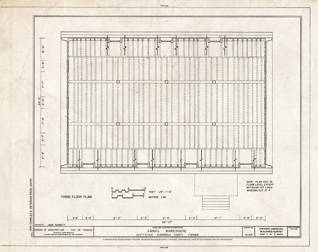 Blueprint Third Floor Plan - Canal Warehouse, Scottsville, Albemarle County, VA