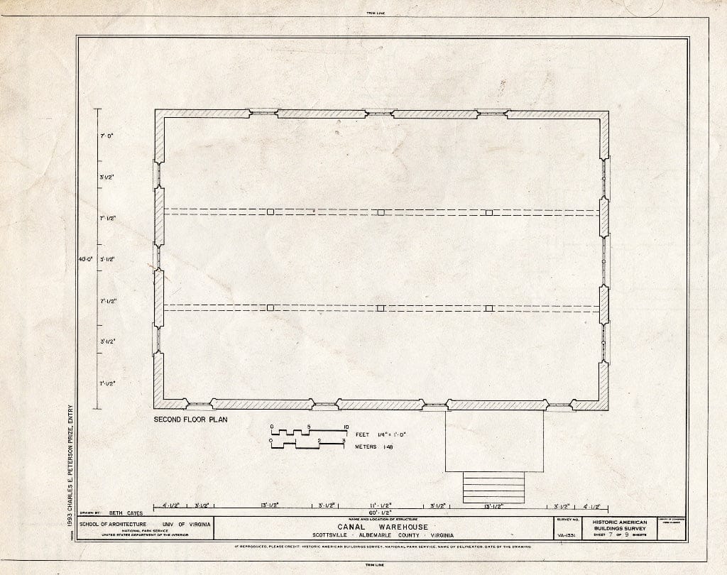 Blueprint Second Floor Plan - Canal Warehouse, Scottsville, Albemarle County, VA