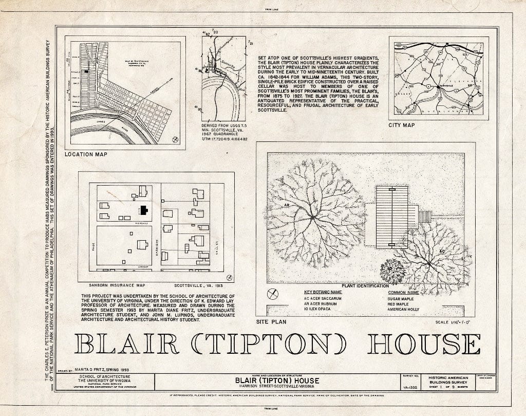 Blueprint Maps and Statement of Significance - Blair House, Harrison Street, Scottsville, Albemarle County, VA