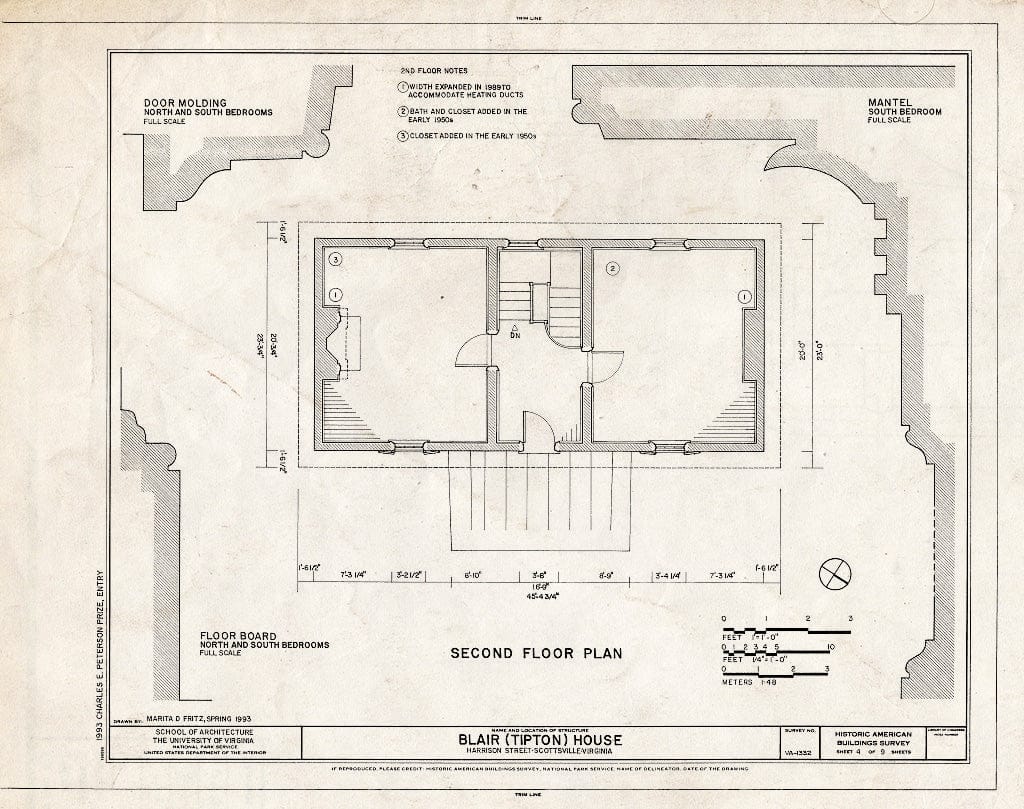 Blueprint Second Floor Plan - Blair House, Harrison Street, Scottsville, Albemarle County, VA