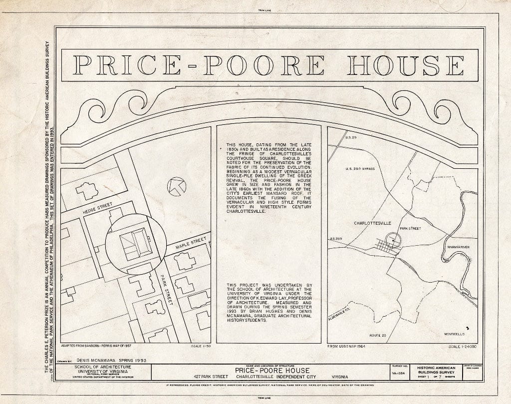 Blueprint Location map and Statement of Significance - Price-Poore House, 427 Park Street, Charlottesville, Charlottesville, VA
