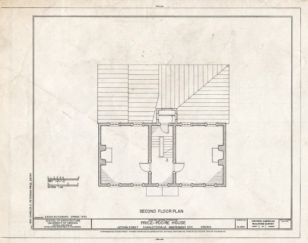 Blueprint Second Floor Plan - Price-Poore House, 427 Park Street, Charlottesville, Charlottesville, VA