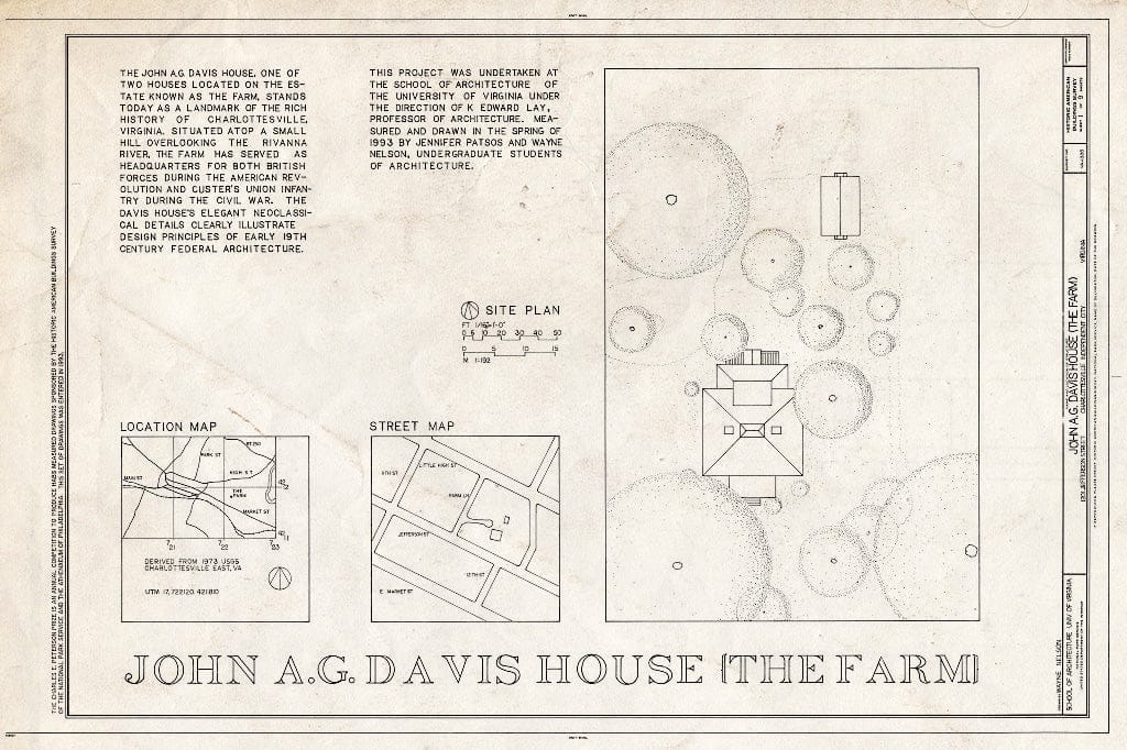 Blueprint Location map, site Plan, and Statement of Significance - John A. G. Davis House, 1201 Jefferson Street, Charlottesville, Charlottesville, VA