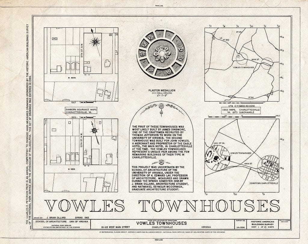 Blueprint Location map, site Plan, and Statement of Significance - Vowles Townhouses, 1111-1113 West Main Street, Charlottesville, Charlottesville, VA